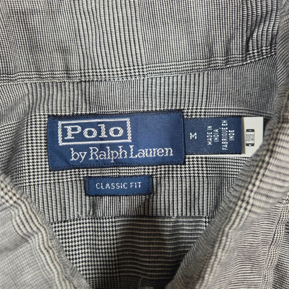 Polo Ralph Lauren Mens Classic Fit Glen Plaid Button Down Shirt Grey White Med